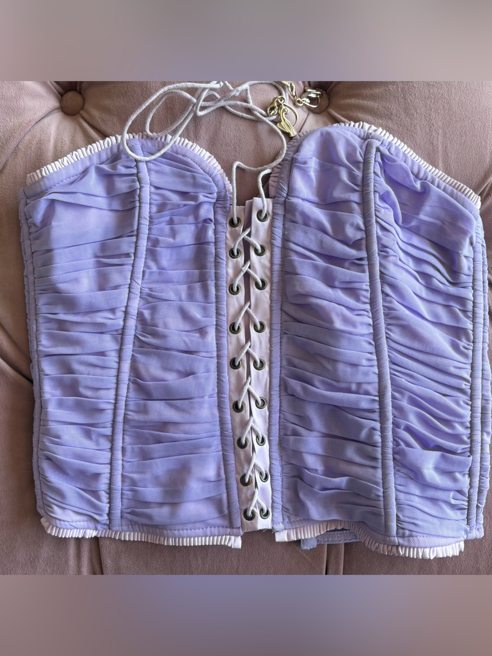 Baby Phat Lavender Ruched Lace-Up Bustier Corset Top